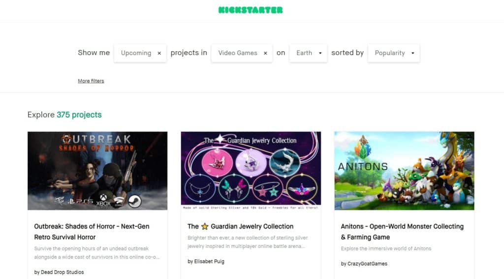 Outbreak Shades of Horror is the most popular upcoming game on Kickstarter.