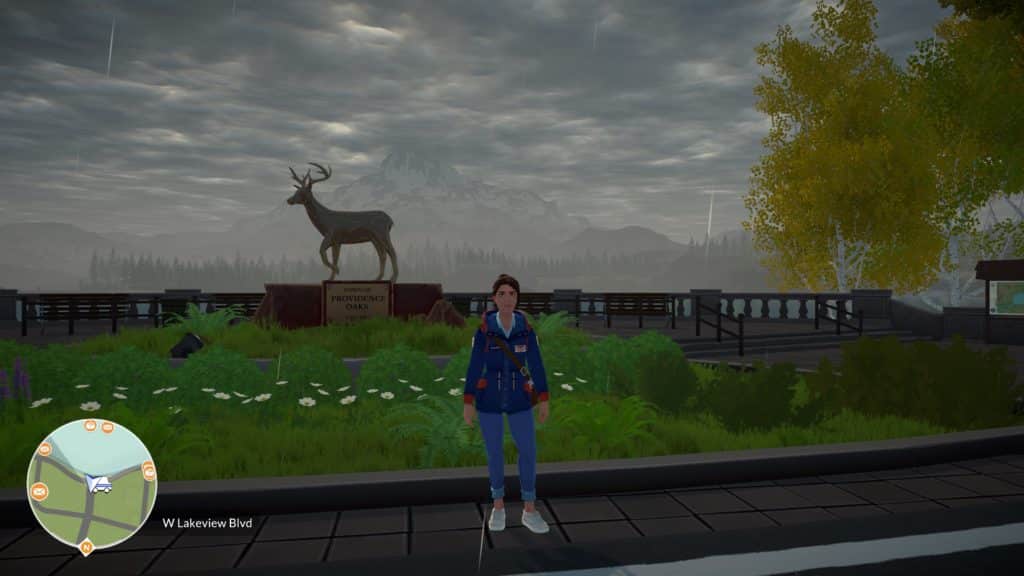 Meredith stood in front of a statue of a Buck