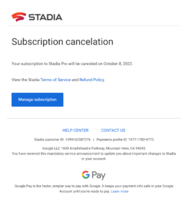 Stadia Pro Cancellation