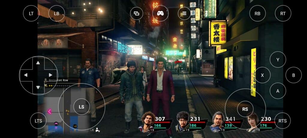 Yakuza: Like a Dragon running on an Android smartphone via Boosteroid.