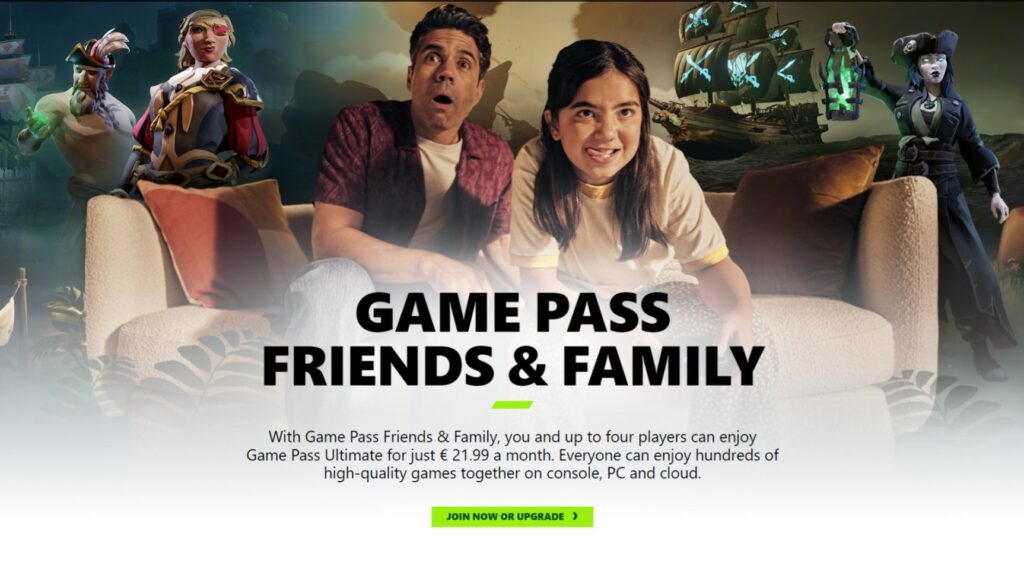 Gamepass Friends and Family promo image outlining the €21.99 price point for Ireland.