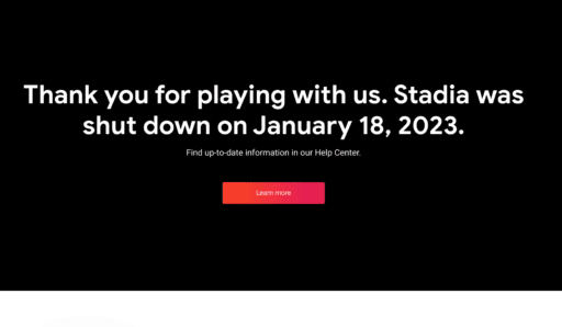 Stadia Shutdown WebPage