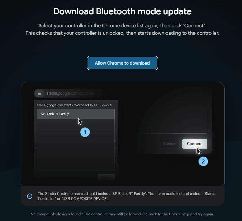 Stadia Controller Bluetooth Unlock Tool Step 5 download bluetooth mode