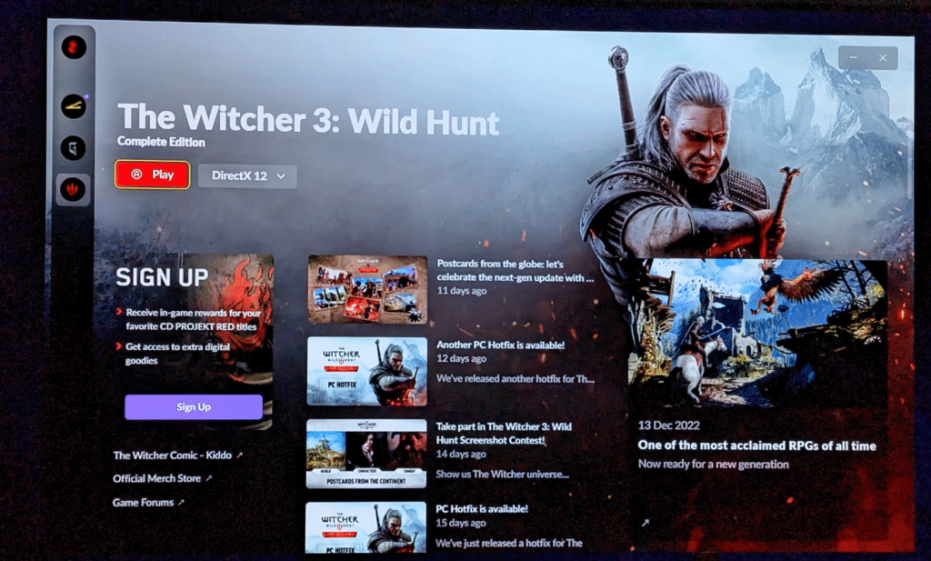 CD Project Red Launcher Witcher 3 Game Screen