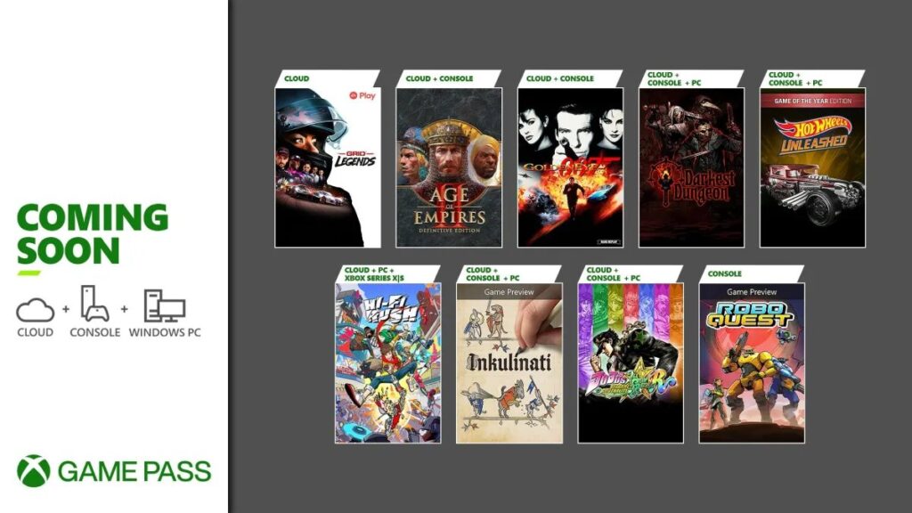Games coming to Xbox Game Pass (including Xcloud) by the end of January.