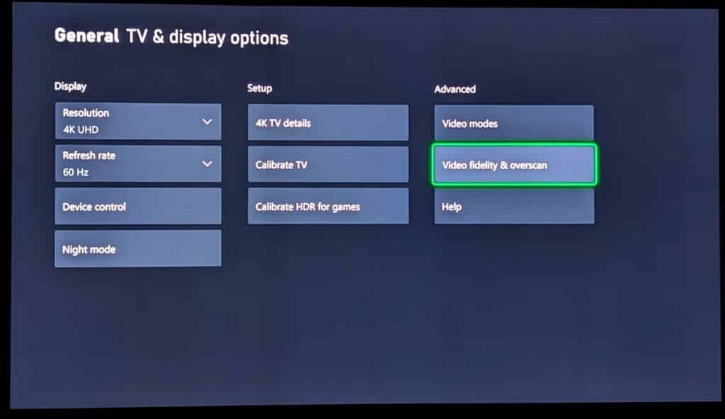 Xbox Settings General TV and Display Options