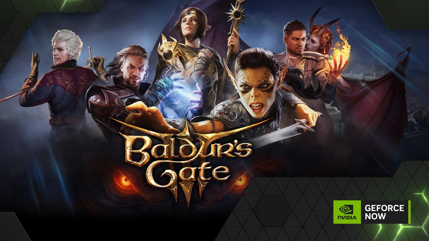 Baldur's Gate 3 Game Banner with GeForce NOW Logo