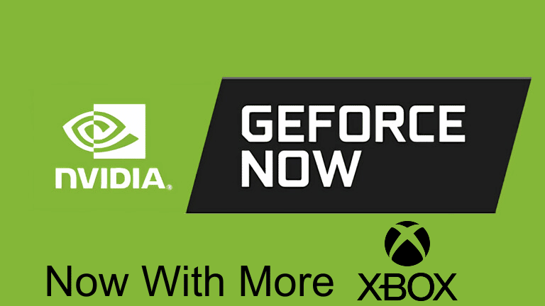 GeForce NOW logo with "Now With More Xbox" inscribed