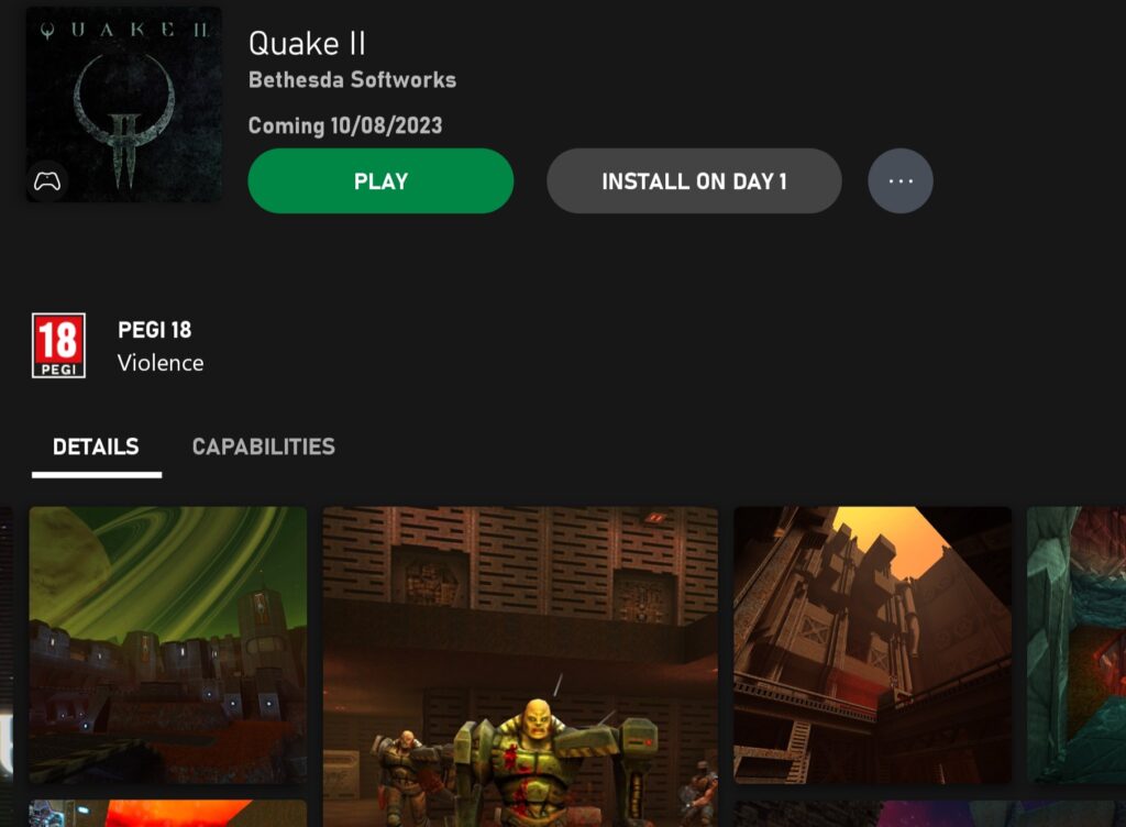 screenshot of quake II on gamepass mobile app