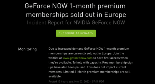 GeForce Now Message About Europe