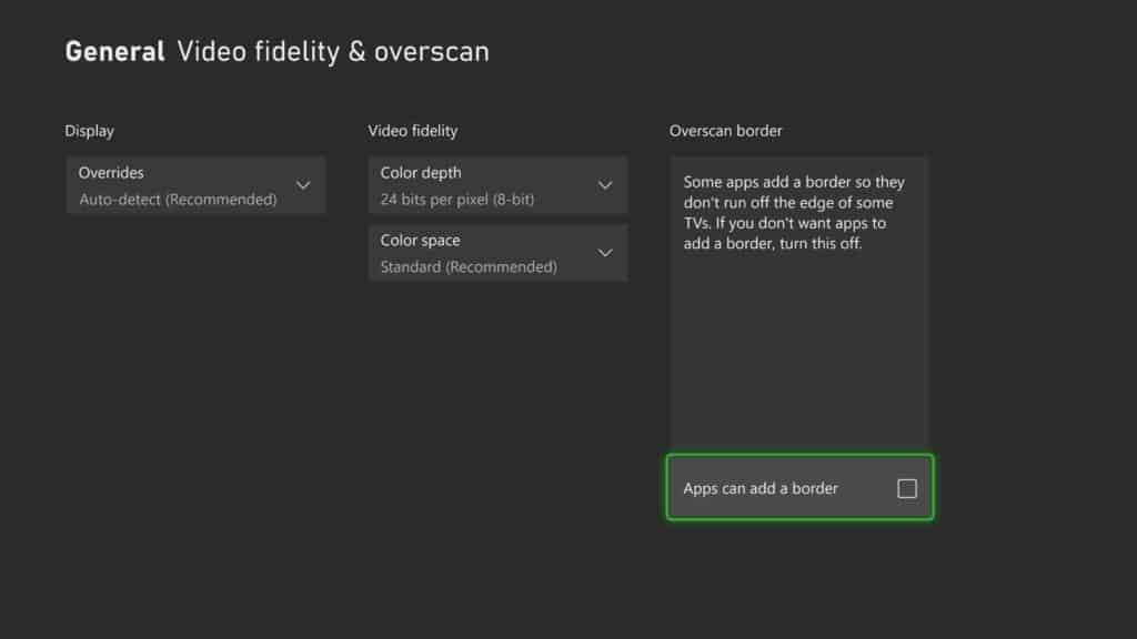 Xbox Setting Apps Can Add Border