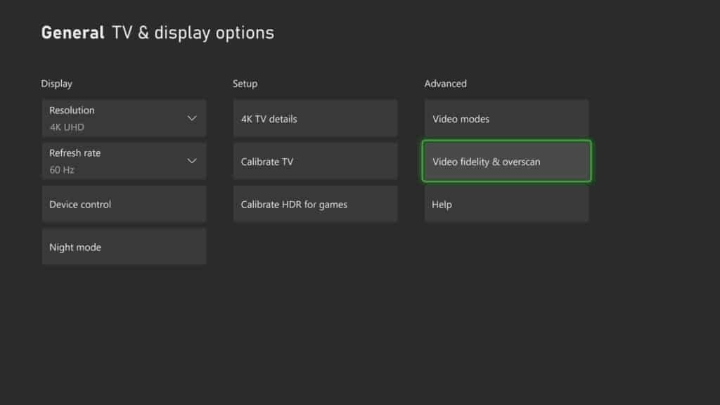Xbox Video Fidelity and Overscan Setting