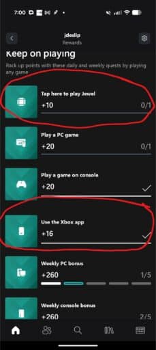 Xbox Mobile App Checkin Screenshot