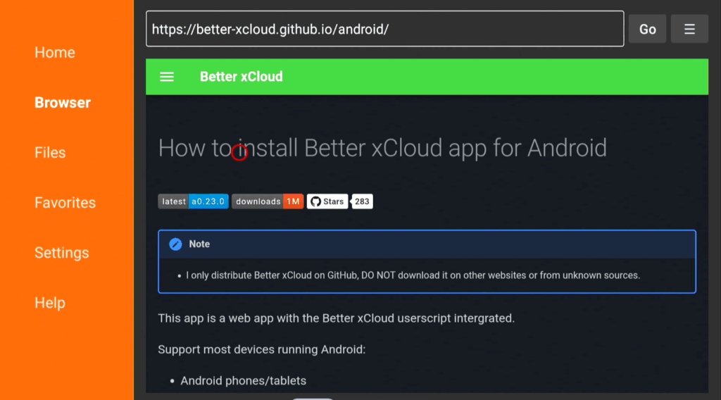 Better xCloud Android webpage in the Downloader app