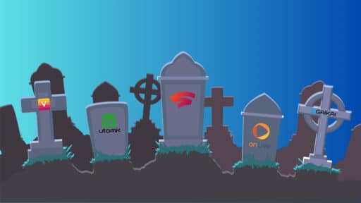 Cloud Gaming Graveyard - with Dead Services Marked on Grave Stones