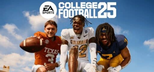 EA Sports College Football 25 game banner - find where to play in the cloud