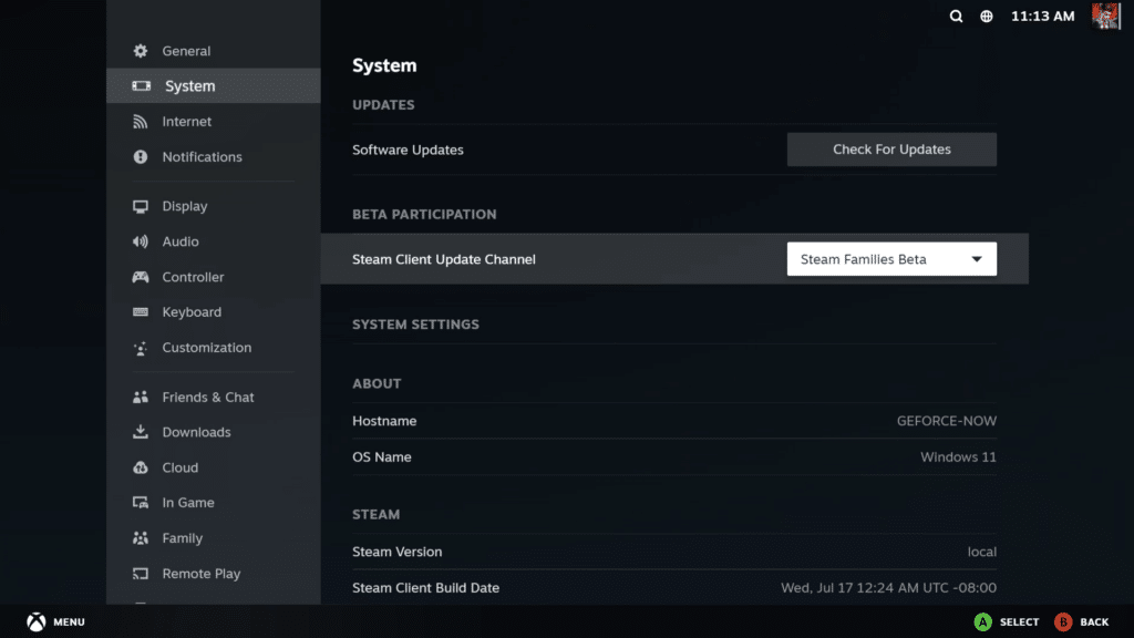 Steam Settings Mobile