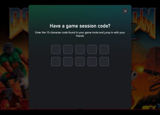 Xbox Cloud Gaming Invite Code dialogue window on top of a DOOM 1 & 2 remastered background.