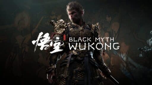 A warrior with intricate armor stands confidently; text reads "Black Myth Wukong" in English and Chinese characters.