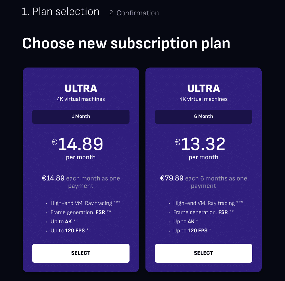 Boosteroid Ultra Tier Pricing - 14.89 Euro Per month or 13.32 Per month if you commit to 6 months.