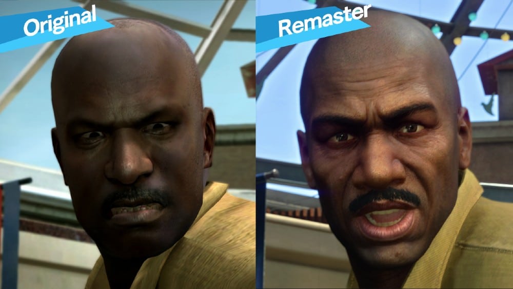 Side-by-side comparison of a character in Dead Rising graphics: original (left) versus the Dead Rising Deluxe Remaster version (right).