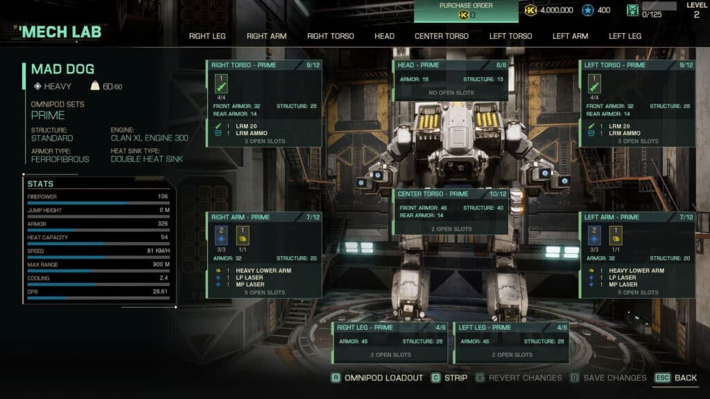 The MechWarrior 5: Clans customization screen offers a deep dive into mech modifications, with detailed stats and configuration options for every component.