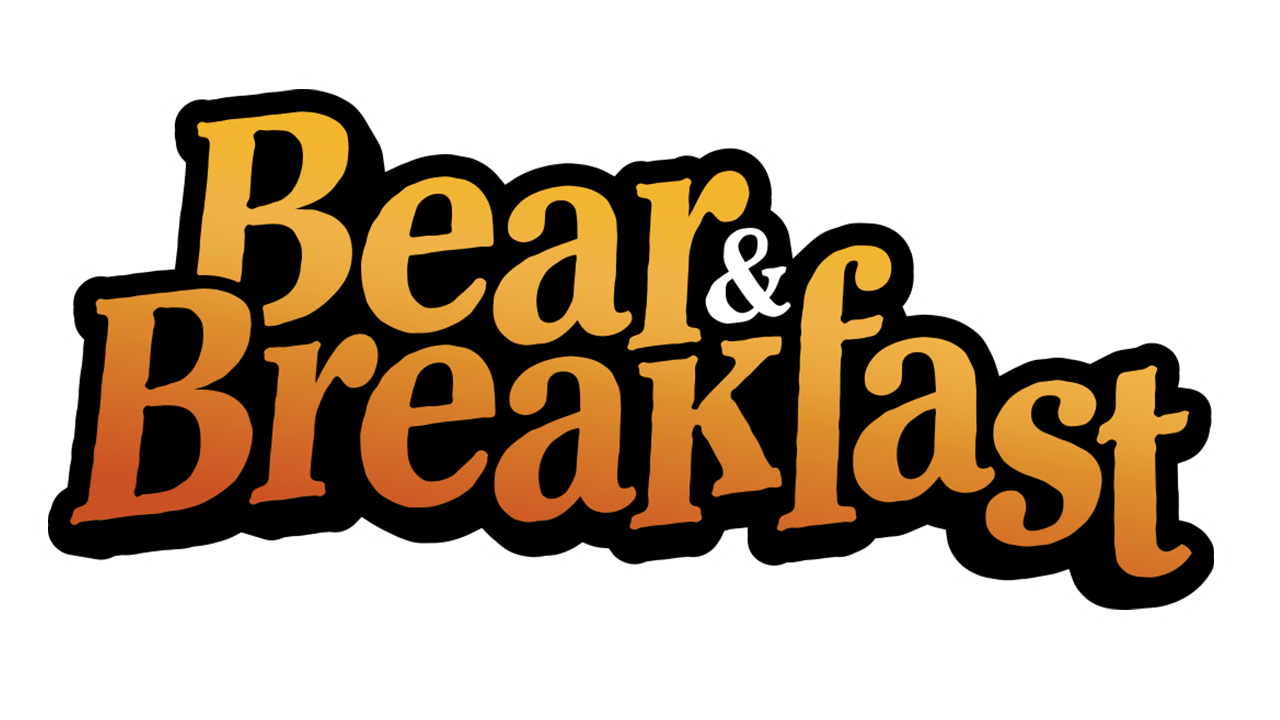 The "Bear & Breakfast Free" logo features a captivating blend of gradient orange and black text set against a transparent background.