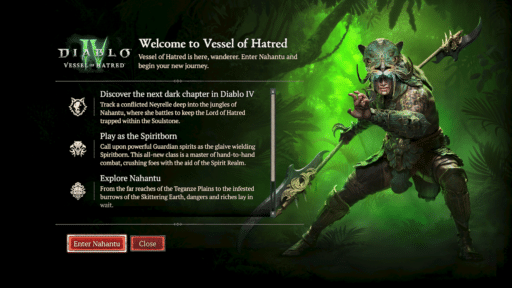 Diablo IV Vessel of Hatred Intro Screen Capture