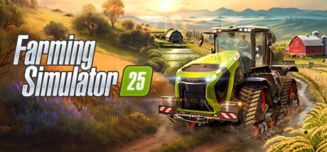 Farming Simulator 25 game banner - find out how to play with cloud gaming