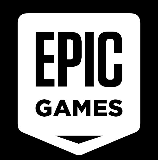 Epic Games logo with bold black text on a white shield set against a black background, synonymous with Epic Games free game offerings.