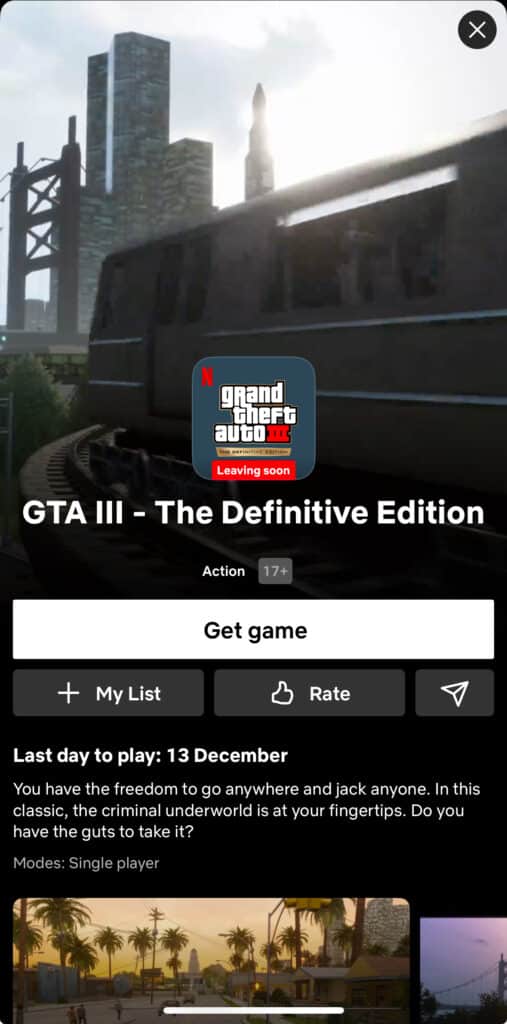 GTA 3 Netflix Screenshot Showing Leaving Soon Date