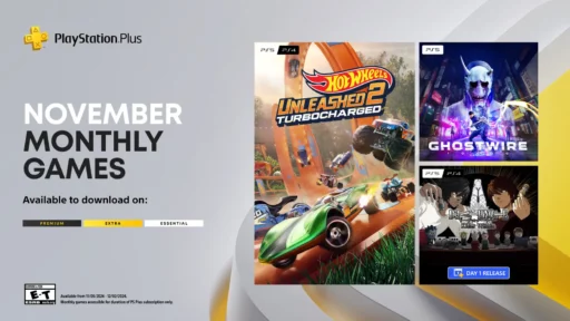 PlayStation Plus November games: Hot Wheels Unleashed 2 and Ghostwire. Available in Premium, Extra, Essential tiers.