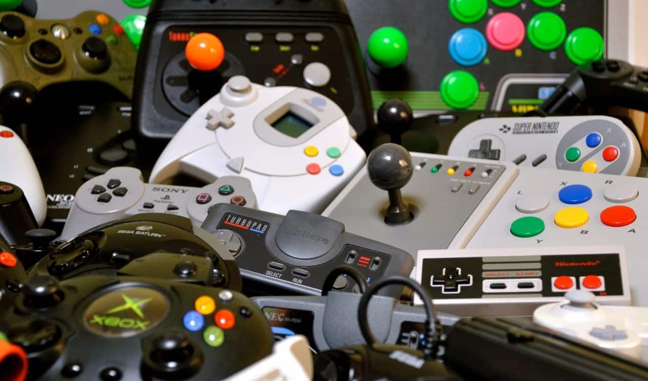 A Collection of Retro Gaming controllers