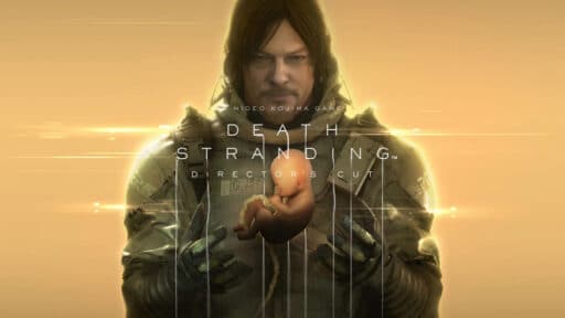 A person holding a baby against an orange background, with text "Death Stranding Director's Cut" in the center.