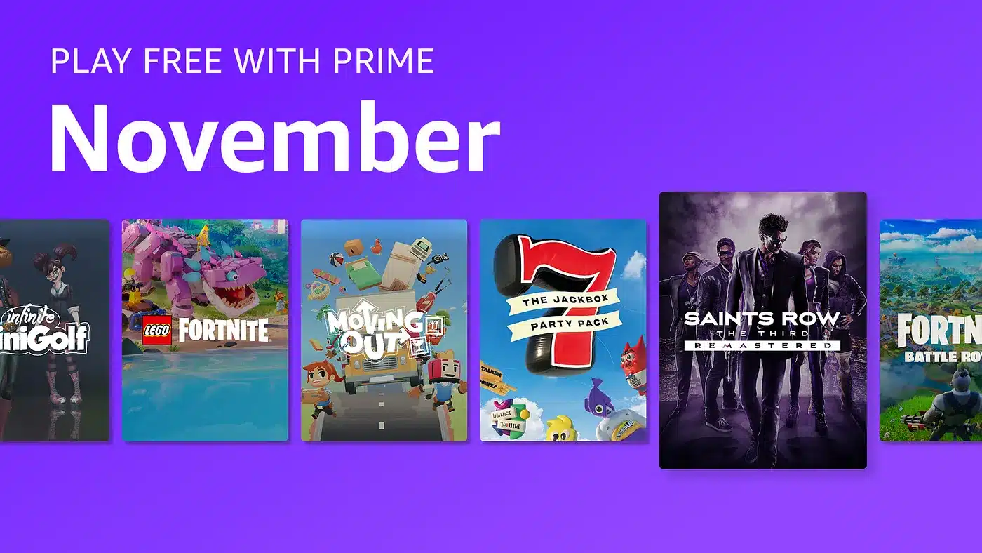 November Prime Gaming: Turbo Golf Racing, Fortnite, Moving Out, Jackbox Party Pack, Saints Row Remastered.