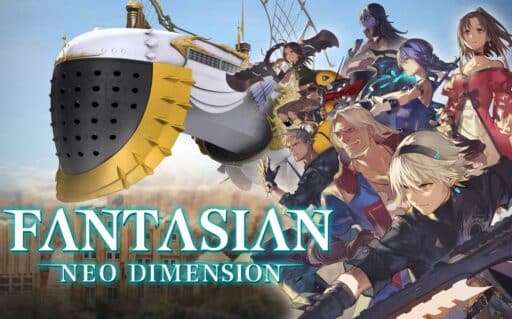 Experience the magic of Fantasian Neo Dimension with this captivating fantasy game poster. Join iconic characters on their adventure aboard a magnificent, large ship that sails through mystical realms and uncharted waters.