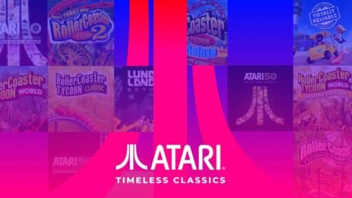 Collage of Atari game covers with the Atari logo and text "Timeless Classics" on a vibrant pink and blue background, celebrating the Boosteroid Atari partnership.