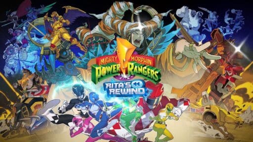 Colorful Mighty Morphin Power Rangers and villains in dynamic action poses, with the "Rita's Rewind" logo boldly featured at the center.