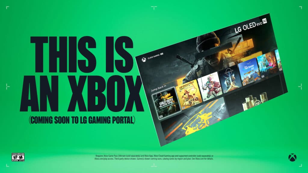 Green background with the text "This is an Xbox" and an Xbox game selection display.