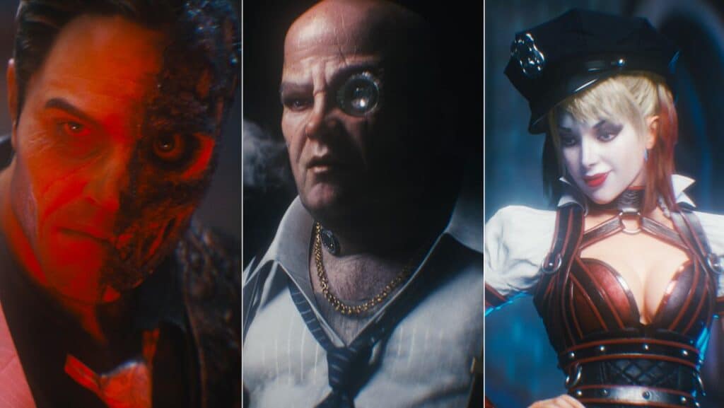 In a scene reminiscent of a Batman: Arkham Knight review, three fictional characters emerge: one has a scarred face, another is bald and sports a monocle, and the third prances around dressed as a jester. Their presence is both menacing and captivating, adding layers to this intriguing narrative.