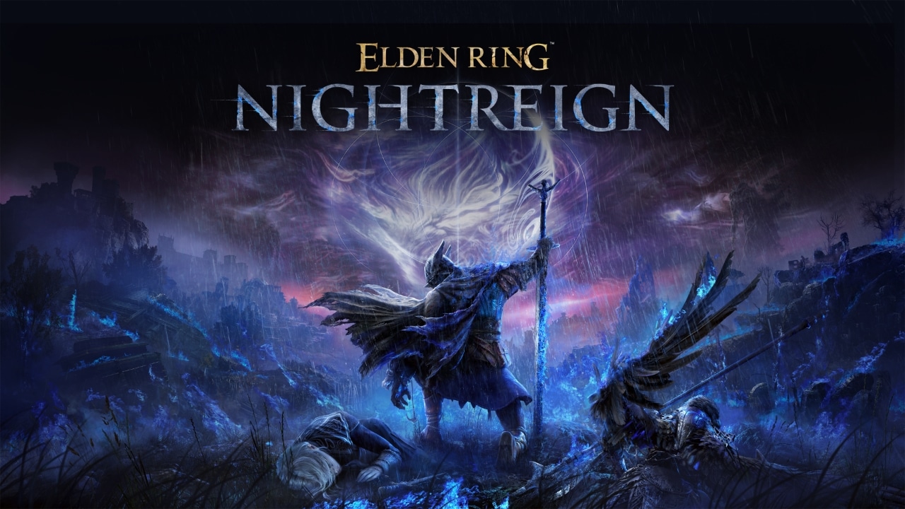 In a glowing, misty landscape, a mysterious figure holds a staff. Ethereal wisps swirl around them as the text reads "Elden Ring Nightreign," hinting at an enchanting tale awaiting its release date.