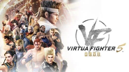 Group of characters on the left with "Virtua Fighter 5 R.E.V.O" logo proudly displayed on the right.