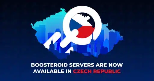 Map silhouette of the Czech Republic with text: "Boosteroid servers are now available in Czech Republic.