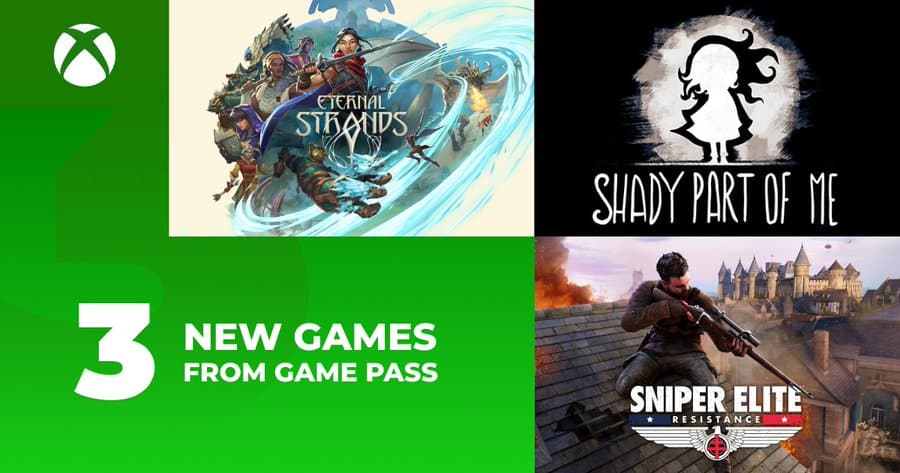 Boosteroid increases library. Xbox Game Pass banner for new games: Eternal Strands, Shady Part of Me, and Sniper Elite: Resistance.