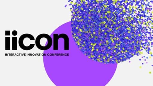 Logo featuring "iicon Interactive Innovation Conference" with 3D purple and yellow particles gracefully forming a sphere, embodying the spirit of the iicon conference.