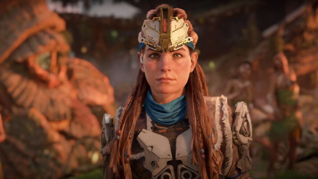 A female protagonist in futuristic armor stands tall, embodying the strength and charisma often celebrated in video games, as she surveys the lush, forested landscape.