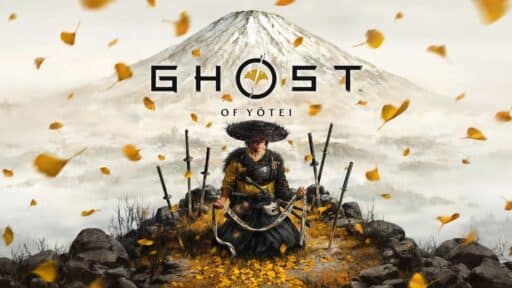 A samurai kneels among swords and yellow leaves before a mountain, with "Ghost of Yōtei" text above, hinting at new details to be revealed.
