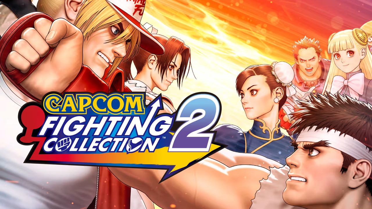 Six fierce fighting game characters clash with the Capcom Fighting Collection 2 title logo boldly displayed in the center.