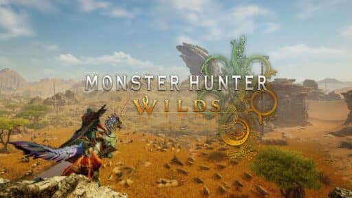 A hunter riding a winged creature surveys a vast, rocky desert in Monster Hunter Wilds, as Capcom reports another record-breaking year.