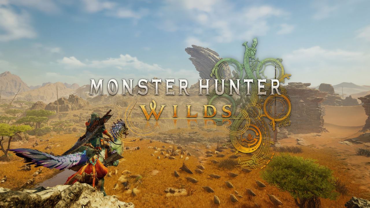 A hunter riding a winged creature surveys a vast, rocky desert in Monster Hunter Wilds, as Capcom reports another record-breaking year.